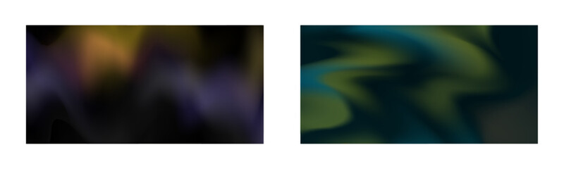 Dark gradient. Multi-colored smoke effect. Northern lights. Unusual abstract background. Wallpaper or cover. Set of two backgrounds.