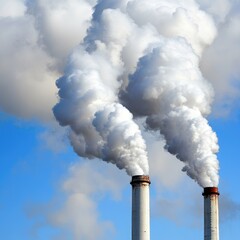 Factory emitting smoke, environmental pollution impacting urban areas