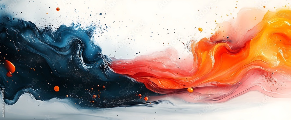 Poster abstract painting with vibrant colors flowing in a dynamic composition.
