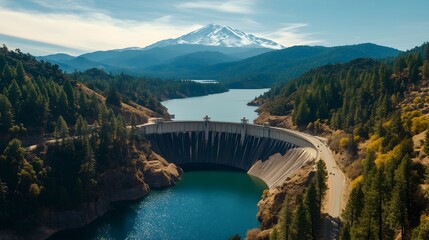 Winding roads leading to the majestic Shasta Dam view picture