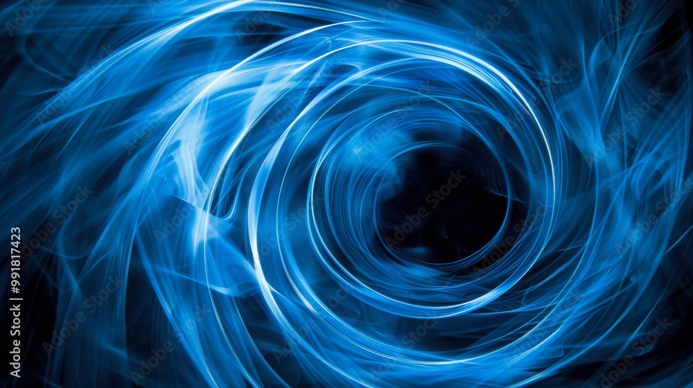 Poster a high-speed tunnel of blue light showcasing dynamic movement and energy flow in a futuristic enviro