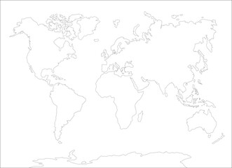 World map. Hand drawing in thin line. Simple vector illustration