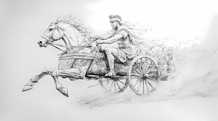 Obraz premium Rider on an ancient chariot. pencil drawing. Roman Chariot Race. Illustration