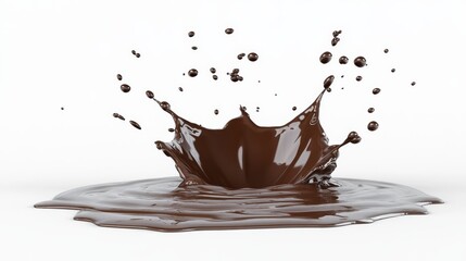 Chocolate Splash with Droplets, 3D Render, White Background, Food, Drink, Dessert, Sweet