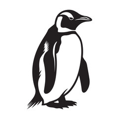 Penguin Silhouette Vector Art Illustration, Animal Isolated On White Background, Penguin Silhouette