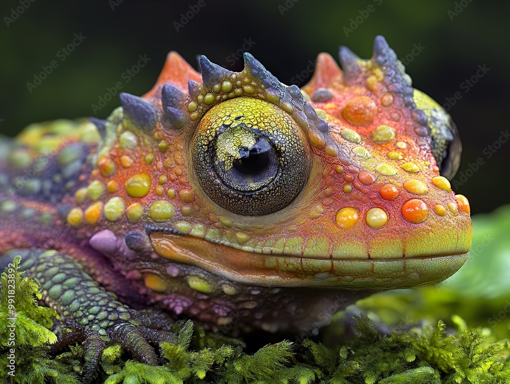 Wall mural Vibrant Lizard Close-up: A Colorful Reptile in Nature