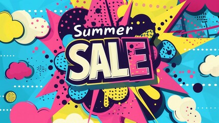 A colorful explosion of paint with the words "summer sale" written in bold. Cartoon style image