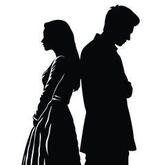a black silhouette of a man and a woman standing side by side , silhouette vector illustration, 
