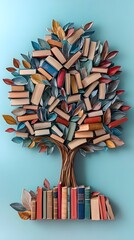 A tree made of books, with colorful leaves and various sizes representing different techniques for teaching reading skills