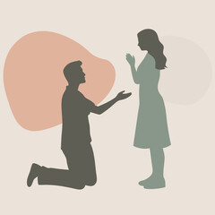 a black silhouette of a man and a woman. The man is standing on the right side of the image and the woman is on the left side, vector silhouette, 