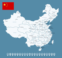 China - detailed country map with cities and regions. Infographic icons. Vector illustration.