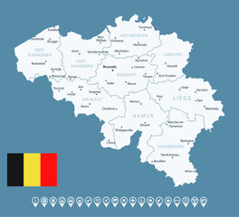 Belgium - detailed country map with cities and regions. Infographic icons. Vector illustration.