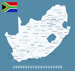Obraz premium South Africa - detailed country map with cities and regions. Infographic icons. Vector illustration.