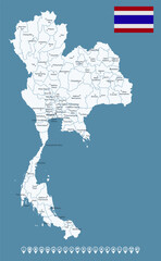Thailand - detailed country map with cities and regions. Infographic icons. Vector illustration.