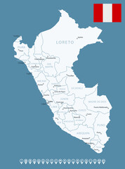 Peru - detailed country map with cities and regions. Infographic icons. Vector illustration.