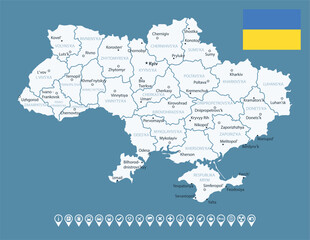 Fototapeta premium Ukraine - detailed country map with cities and regions. Infographic icons. Vector illustration.