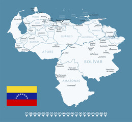 Venezuela - detailed country map with cities and regions. Infographic icons. Vector illustration.