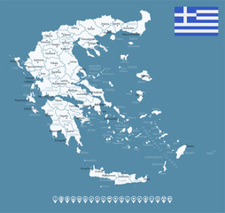 Greece - detailed country map with cities and regions. Infographic icons. Vector illustration.