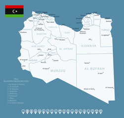Libya - detailed country map with cities and regions. Infographic icons. Vector illustration.