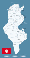 Tunisia - detailed country map with cities and regions. Infographic icons. Vector illustration.