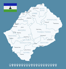 Lesotho - detailed country map with cities and regions. Infographic icons. Vector illustration.