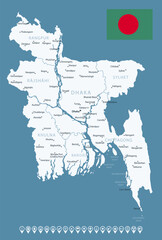 Bangladesh - detailed country map with cities and regions. Infographic icons. Vector illustration.