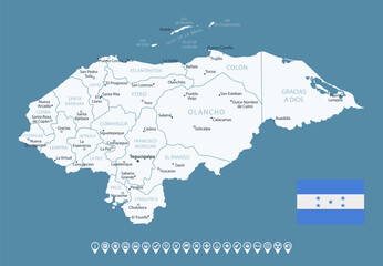 Fototapeta premium Honduras - detailed country map with cities and regions. Infographic icons. Vector illustration.