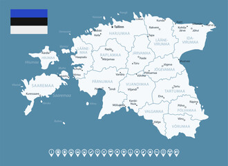 Fototapeta premium Estonia - detailed country map with cities and regions. Infographic icons. Vector illustration.