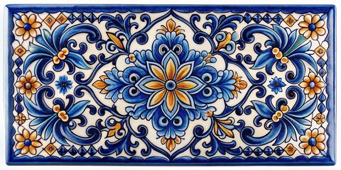 Blue and Yellow Floral Tile Design, Ceramic, Hand Painted, Tile, Art, Pattern, Decoration
