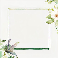 Obraz premium Watercolor floral frame with delicate flowers and an inside border frame, including copy space.