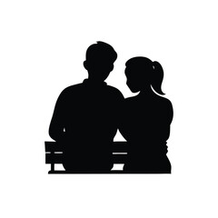 a man and a woman sitting on a bench, black silhouette of white background