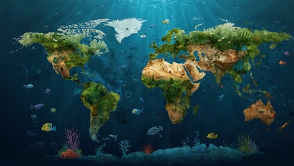 Underwater world map illustration.