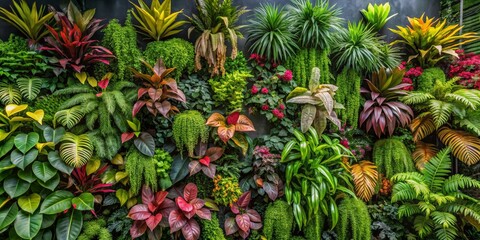 Fototapeta premium Vertical Garden Wall of Lush Greenery and Vibrant Blooms, nature , wall , garden
