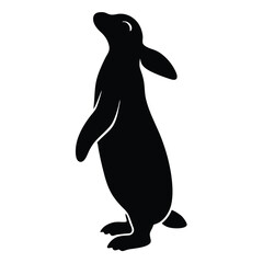 a penguin standing on its hind legs. The penguin is facing towards the right side of the image and its head is tilted slightly upwards, vector silhouette 