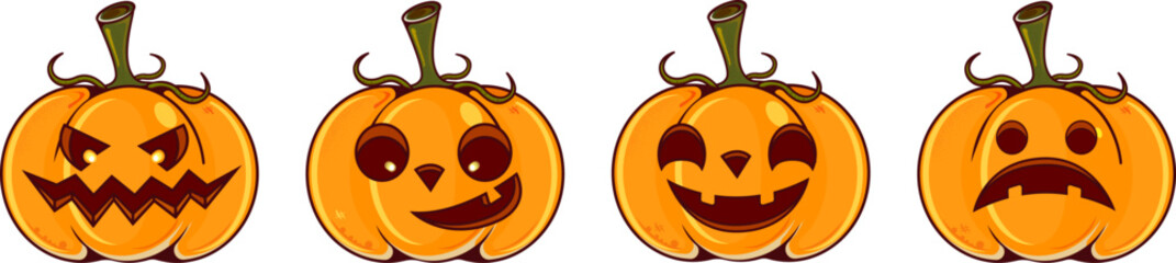 Vibrantly Colored Halloween Pumpkins Featuring Various Fun and Creative Expressions
