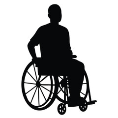a person in a wheelchair. The person is sitting in the wheelchair with their back to the camera, silhouette vector illustration, 