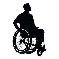 a person in a wheelchair. The person is sitting in the wheelchair with their back to the camera, silhouette vector illustration, 