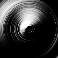 Black and white radial motion effect. Abstract rounded background. Grayscale curves and sphere.