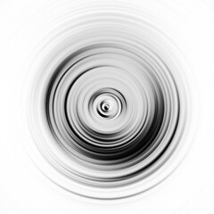 Black and white radial motion effect. Abstract rounded background. Grayscale curves and sphere.