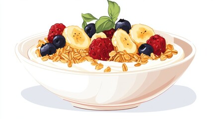 Illustration of Delicious Food on a Plate, Yummy Food Concept, Minimalist Flat Design, Clean White Background
