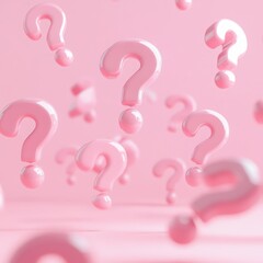 Floating question marks on a pink background representing curiosity and open-mindedness in AI data