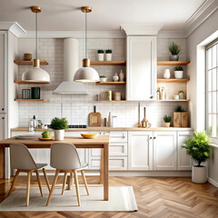 Home mock up, cozy modern kitchen interior background, 3d render, white Mock up frame