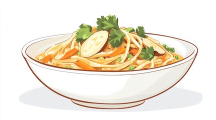 Illustration of Delicious Food on a Plate, Yummy Food Concept, Minimalist Flat Design, Clean White Background
