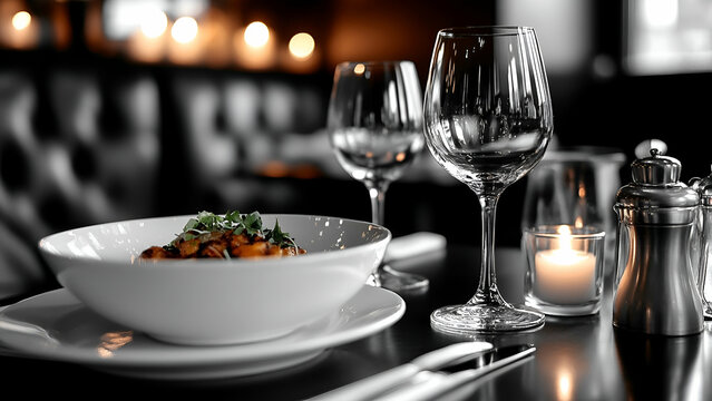 A refined table setting, where sophistication meets flavor, ready for an intimate culinary experience under soft candlelight