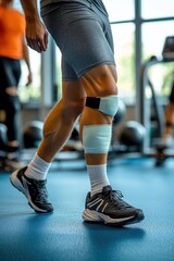 Athlete in rehabilitation after knee surgery, physical therapy, injury recovery