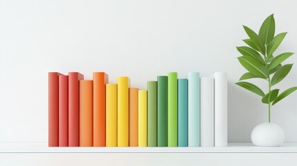 Obraz premium Colorful Books on a Shelf with Green Plant