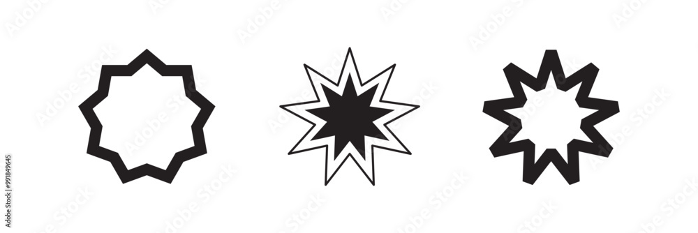 Aufkleber bahai icon set. nine pointed star and persian symbol in vector format.