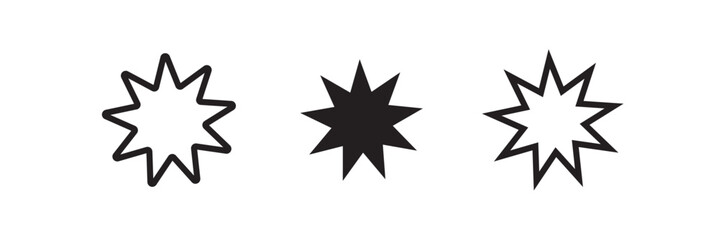 Fototapeta premium Bahai icon set. nine pointed baha vector symbol. persian star sign in black filled and outlined style.