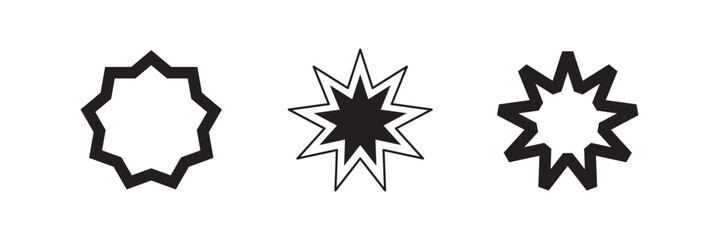 Bahai icon set. nine pointed Baha vector icon. Persian star symbol for UI designs.