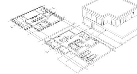 house architectural project sketch 3d illustration	
